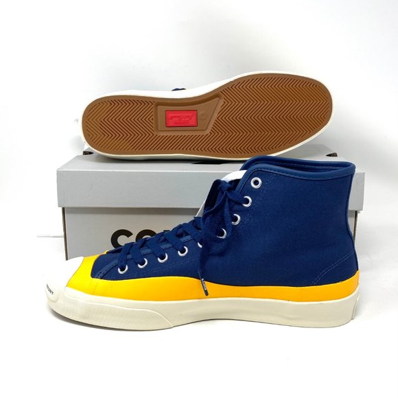 CONVERSE Mens 169006C JACK PURCELL PRO P Navy Citrus Egret Canvas Hi Top Sneaker - Picture 2 of 12
